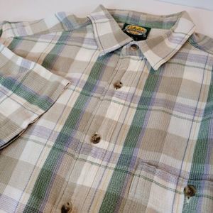 Cabela's Ivory/Green Plaid Camp Shirt, Size‎ XLT